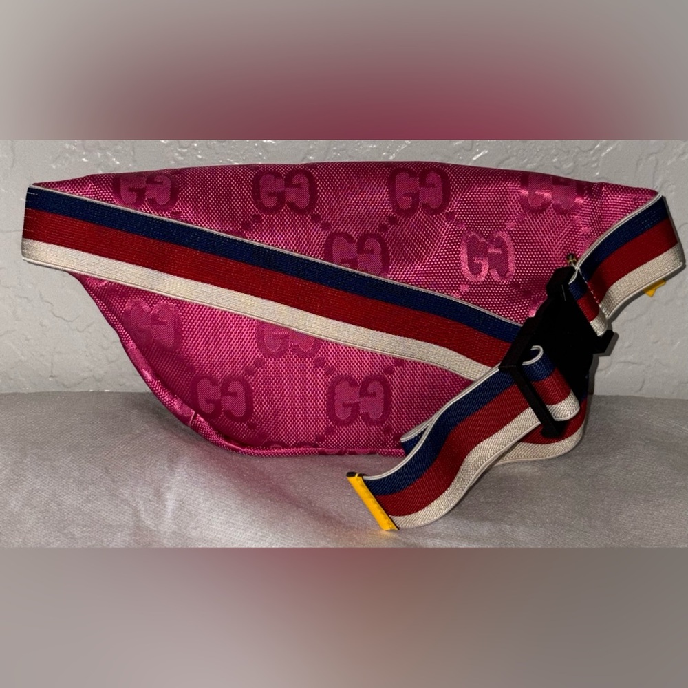 GUCCI SYLVIE SIGNATURE PINK GG FANNY PACK BELT BAG GIRLS WEB STRIPE WAIST STRAP - Picture 12 of 15